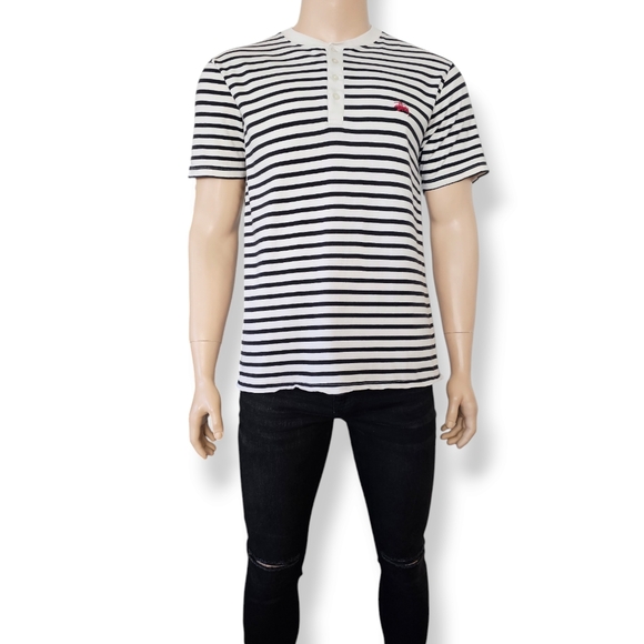 Stussy Black & White Striped Henley Shirt Size Large - Picture 8 of 8